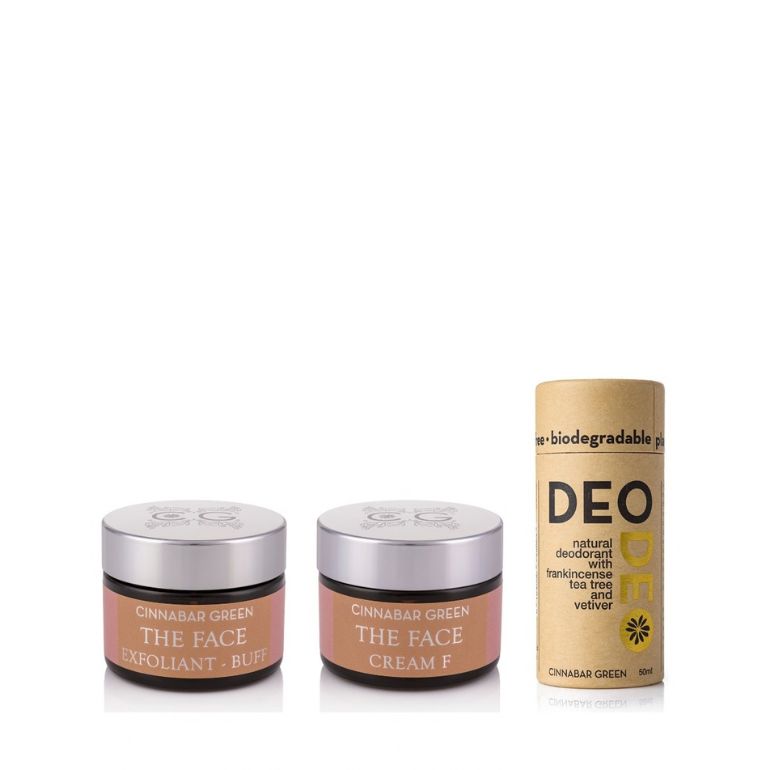 Cinnabar Green Men's Daily Essentials: Exfoliant Buff, Cream F and Natural Deodorant