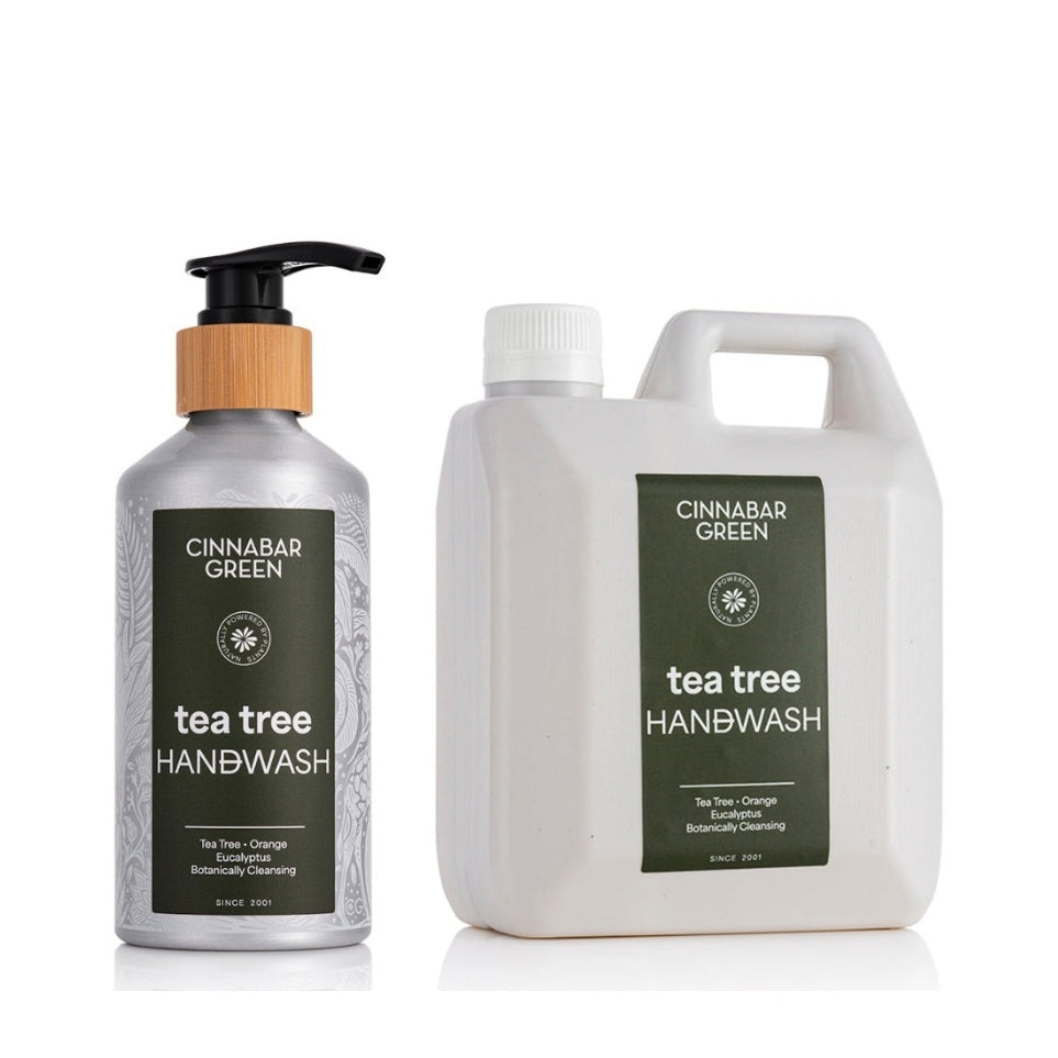 Cinnabar Green Tea Tree Hand Wash 370ml aluminium bottle with 1L refill