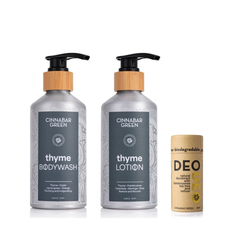 Cinnabar Green Thyme Trio: Thyme Body Wash, Thyme Body Lotion and Natural Deodorant