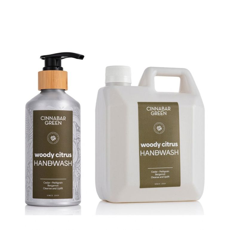 Cinnabar Green Woody Citrus Hand Wash 370ml aluminium bottle with 1L refill
